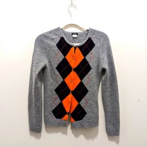 Beautiful JCrew sweater with orange argyll pattern. Size Medium. EUC